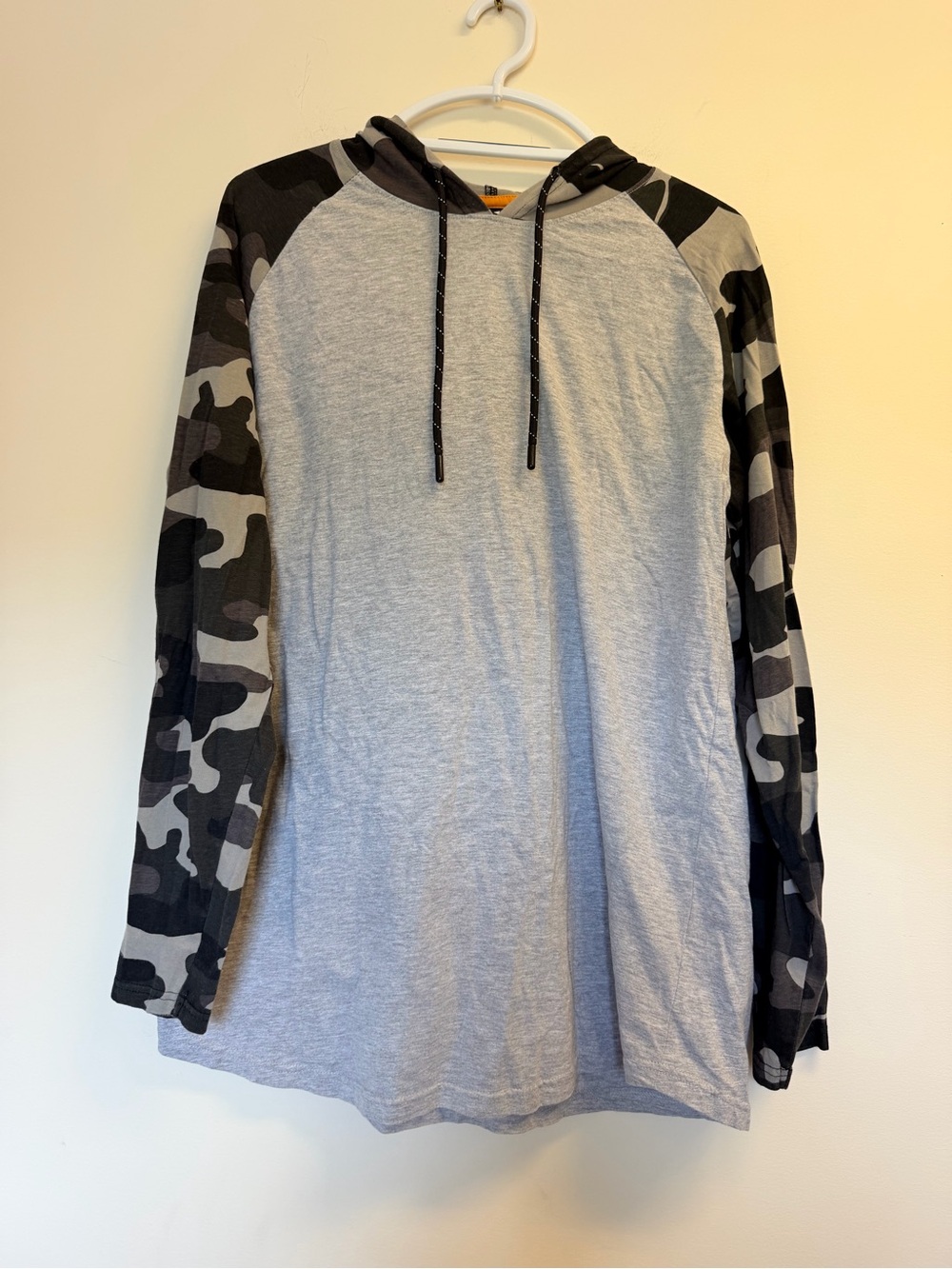 Men's Gray Hoodie with Black/Grey Camo Long Sleeve